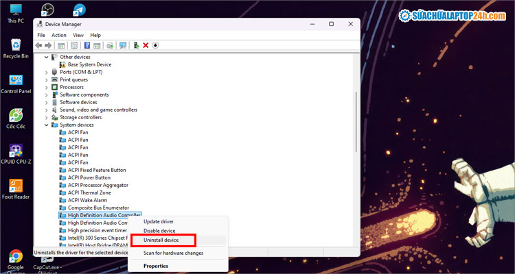 Chọn Uninstall device