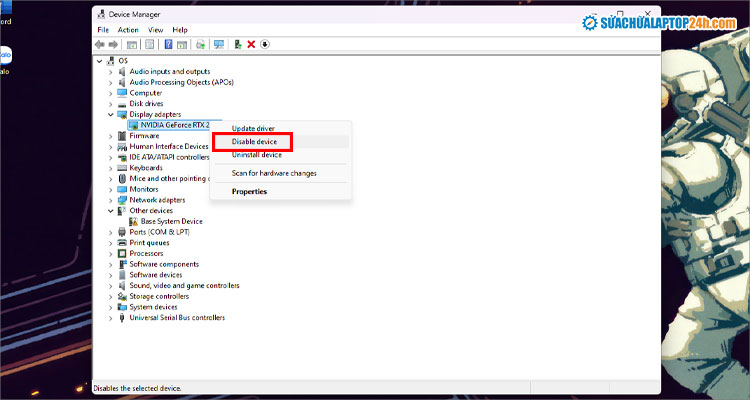 Click chọn Disable device 