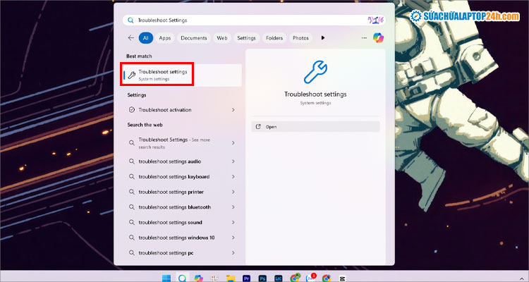 Chọn Troubleshoot Settings