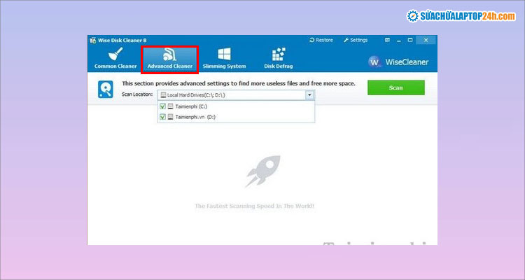 Di chuyển sang tab “Advanced Cleaner