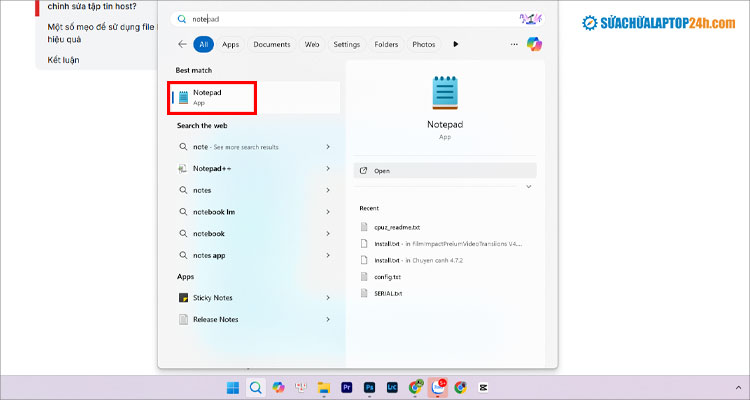 Mở notepad bằng quyền admin