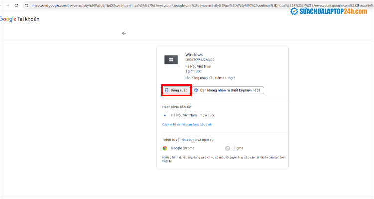 Đăng xuất tài khoản Gmail khỏi thiết bị từ xa
