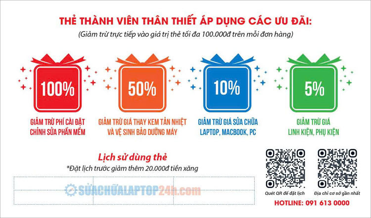 Ưu đãi của Séc 500k dành cho khách hàng thân thiết của Sửa chữa Laptop 24h
