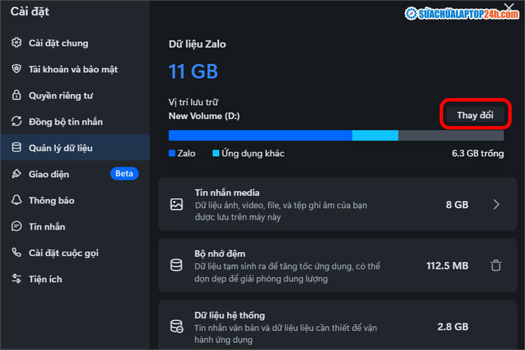 Thay đổi vị trí lưu trữ trên Zalo PC