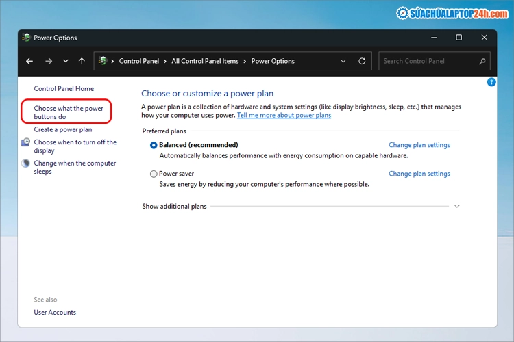 Choose what the power buttons do ở khung bên trái