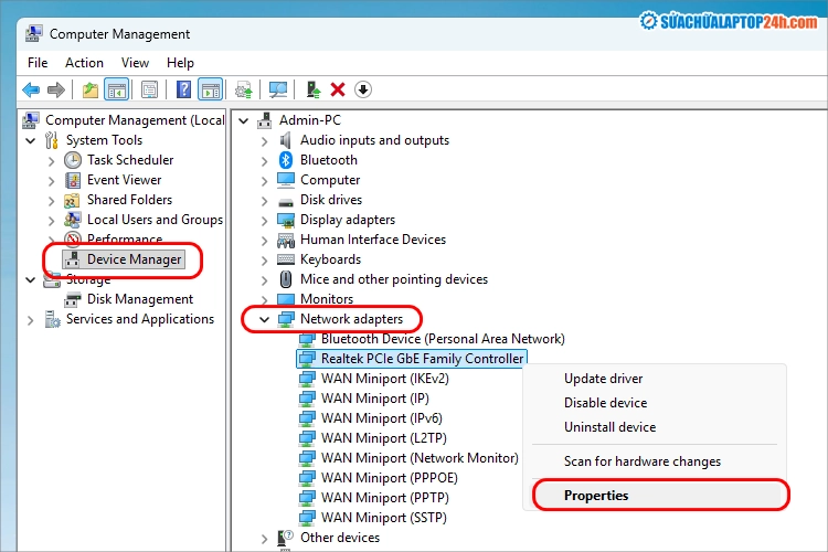 Truy cập vào Properties của Card mạng