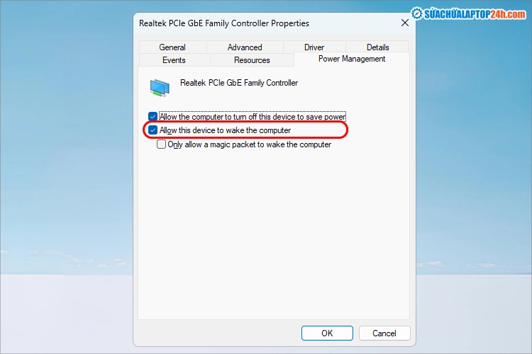 Hãy bỏ tick Allow this device to wake the computer