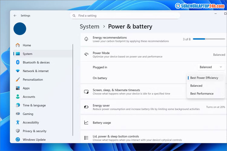 Chọn Best Power Efficiency để tiết kiệm điện tối đa