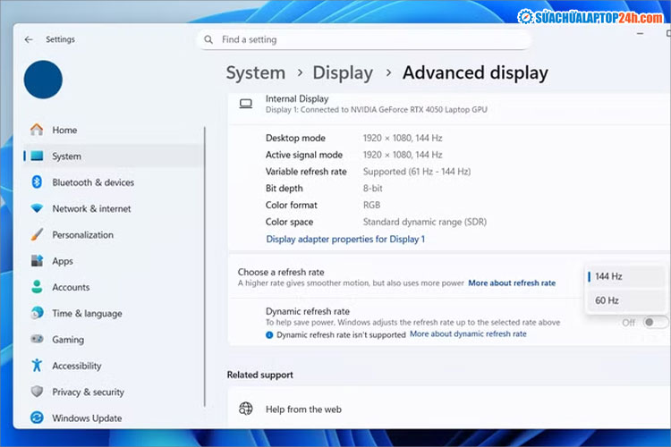Giảm tần số quét màn hình để  tăng thời lượng sử dụng