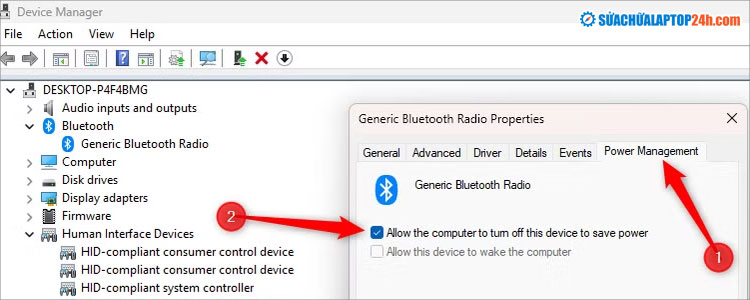 Bỏ chọn Allow the computer to turn off this device to save power