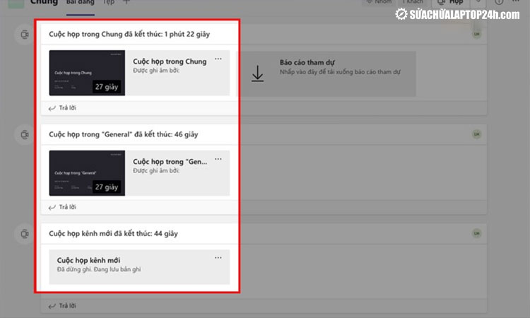 Các bản ghi trên Teams