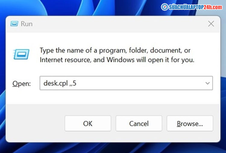 Nhập lệnh “desk.cpl ,5”