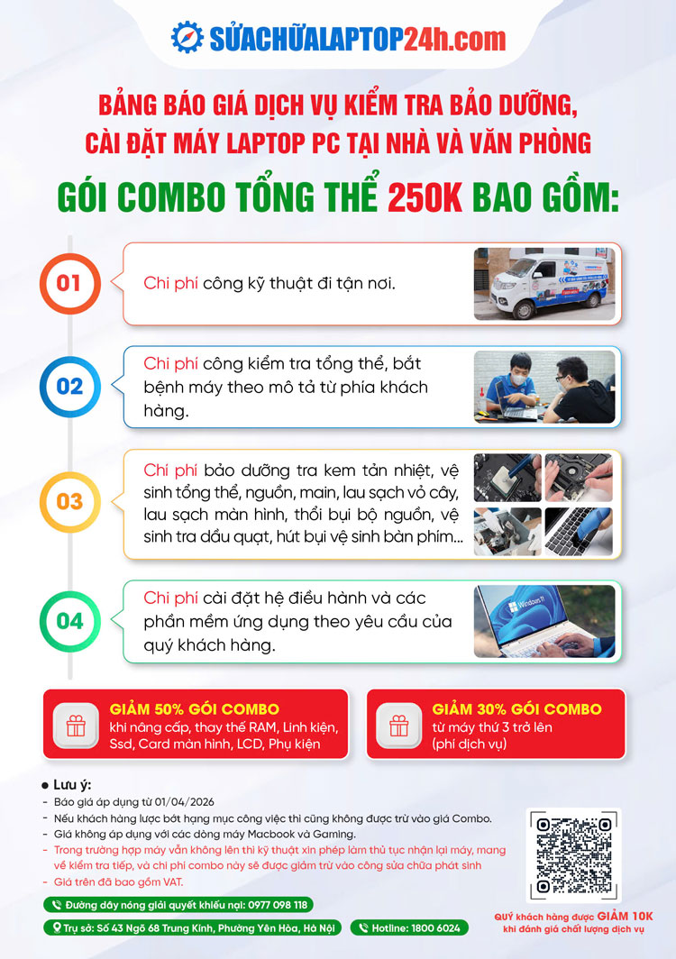 Gói Bảo trì Bảo dưỡng vệ sinh laptop tại Nhà và Văn phòng