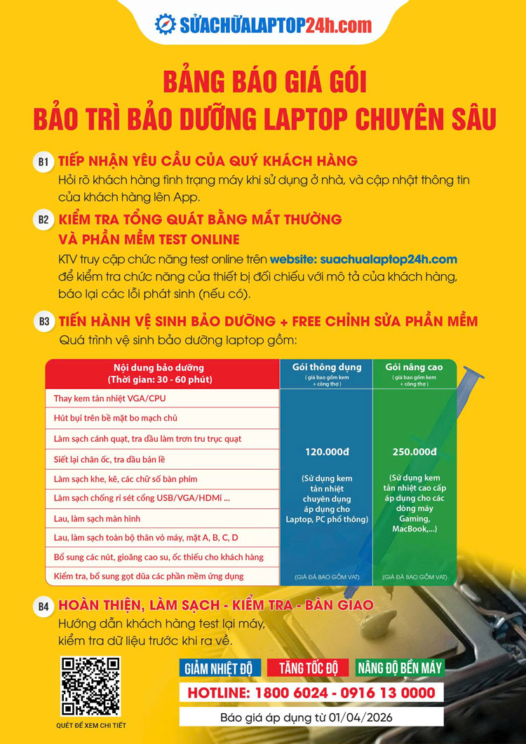 Các gói Bảo trì Bảo dưỡng vệ sinh laptop tại cửa hàng