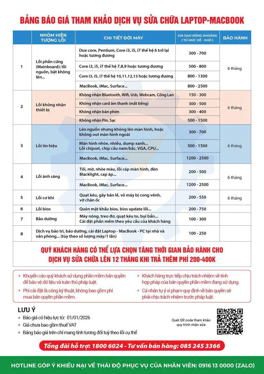 Bảng báo giá tham khảo