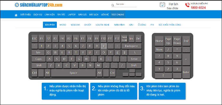 Kiểm tra bàn phím laptop Online