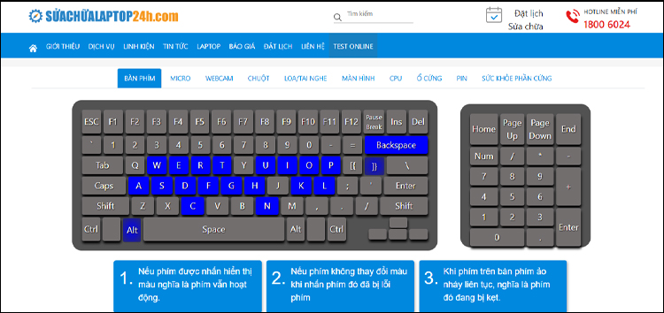 Kết quả kiểm tra bàn phím máy tính