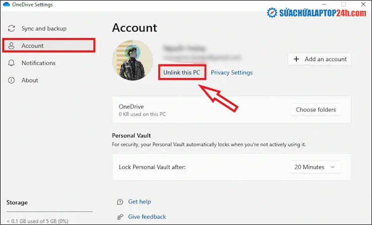 Chọn Unlink this PC
