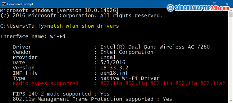 Nhập lệnh trong Command Prompt