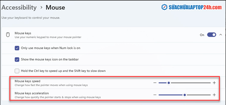 Tăng mục Mouse keys speed