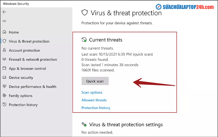 Nhấn nút Quick scan