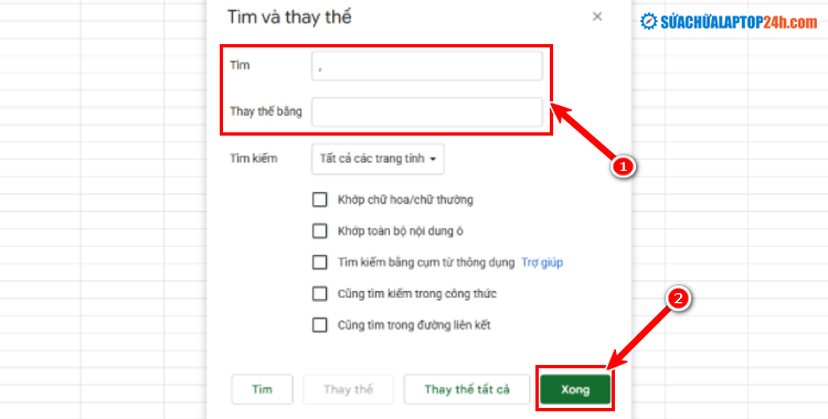 Chức năng Tìm kiếm và Thay thế trên Google Sheet