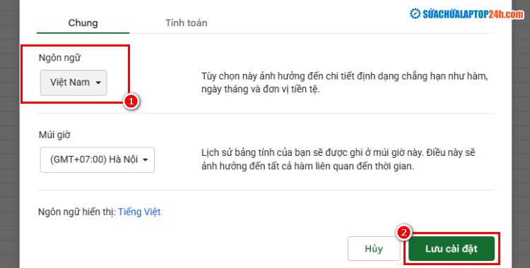 Đổi ngôn ngữ khu vực trên Google Sheet thành Việt Nam