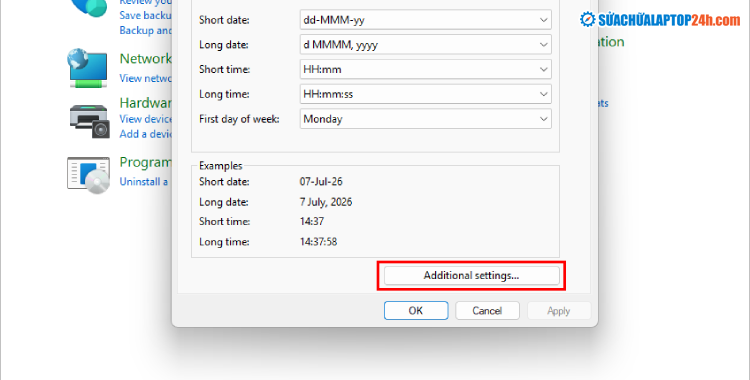 Nhấn Additional settings.... để mở rộng cài đặt
