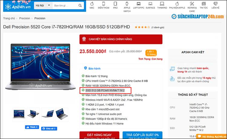 Thông tin được cung cấp tại phần thông số kỹ thuật