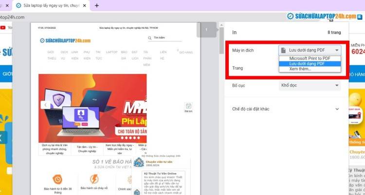 Lưu web dưới dạng PDF