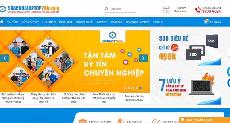 Giao diện trang web Sửa chữa Laptop 24h