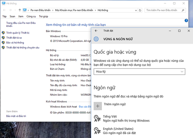 Cài đặt tiếng Việt cho Windows 10