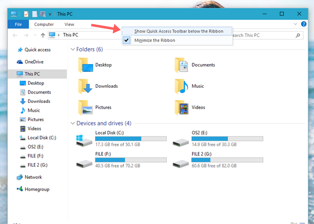 thêm và tùy biến Quick Access Toolbar cho File Explorer trên Windows 10
