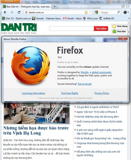 Firefox 16 chính thức trình làng, khởi động nhanh và mượt mà hơn