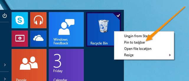 Pin Recycle Bin vào Taskbar
