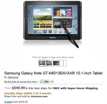 Samsung bác tin Galaxy Note 10.1 được đặt hàng trên Amazon