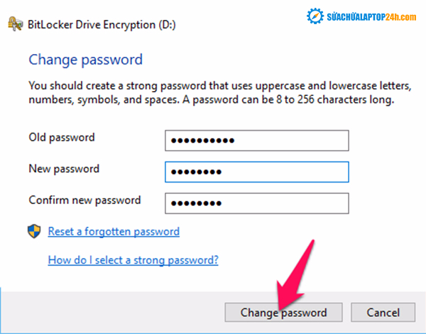 Nhập mật khẩu cũ và mới