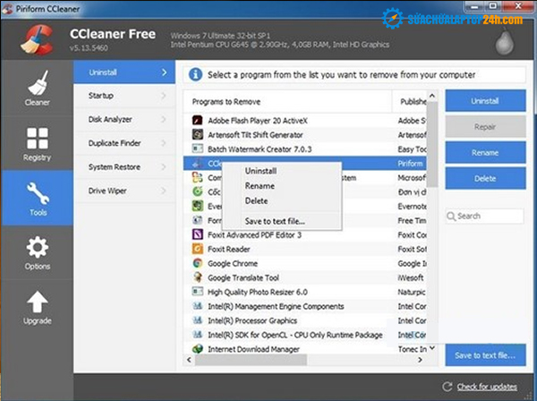 Xóa ứng dụng máy tính bằng phần mềm CCleaner