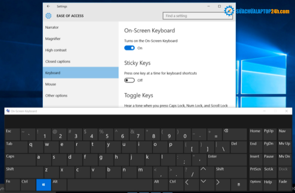 Để mở bàn phím ảo nâng cao, bạn sẽ cần phải thực hiện các bước sau: Mở menu Start và chọn “Settings”. Điều chỉnh con trỏ đến Ease of Access /> Keyboard và kích hoạt tùy chọn “On-Screen Keyboard” ở trên cùng của cửa sổ.