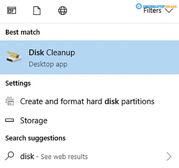 đăng nhập vào start rồi tìm Disk Cleanup