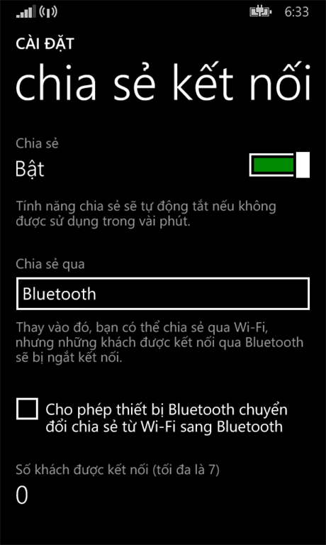 Chia sẻ kết nối Internet qua Bluetooth trên Windows Phone 8.1 GDR 1