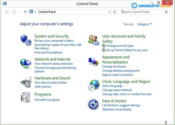 control panel windows 8