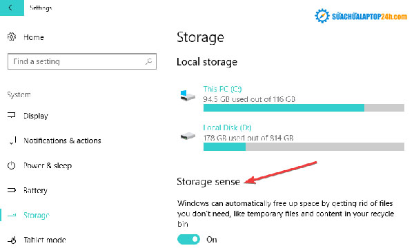 Sử dụng Storage Sense để tăng không gian ổ cứng khá hiệu quả