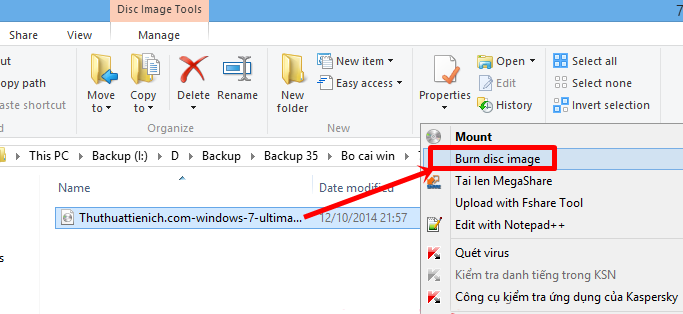Cách ghi đĩa cài Win trên Windows 7/8/8.1 không cần phần mềm