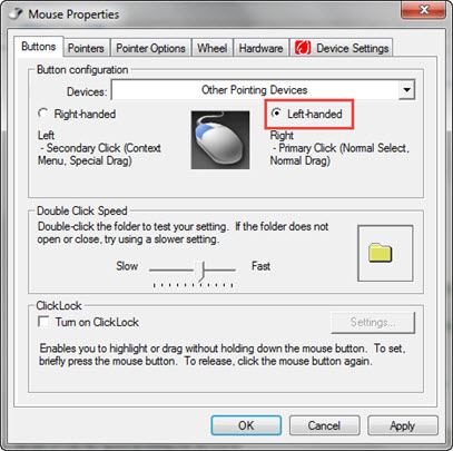 Thay đổi vị trí nút chuột trái